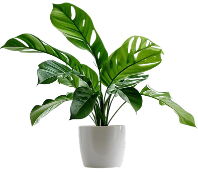 Plant with striped leaves in a white pot